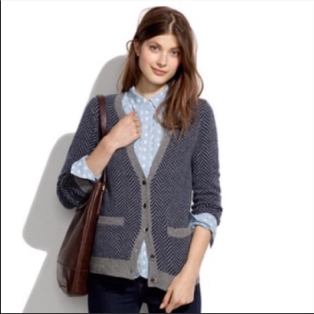 MADEWELL merino wool boyfriend cardigan chevron